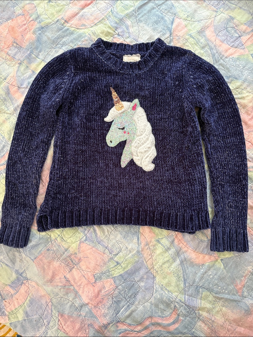 btween Navy Chenille Unicorn Sweater